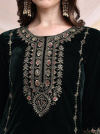 Embroidered Velvet Co-Ords, Bottle-Green - Hiral Fashion - Distacart