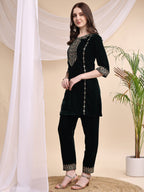 Embroidered Velvet Co-Ords, Bottle-Green - Hiral Fashion - Distacart