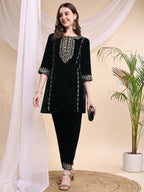 Embroidered Velvet Co-Ords, Bottle-Green - Hiral Fashion - Distacart