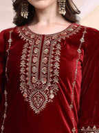 Embroidered Velvet Co-Ords, Maroon - Hiral Fashion - Distacart