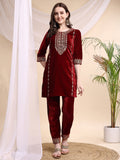 Embroidered Velvet Co-Ords, Maroon - Hiral Fashion - Distacart