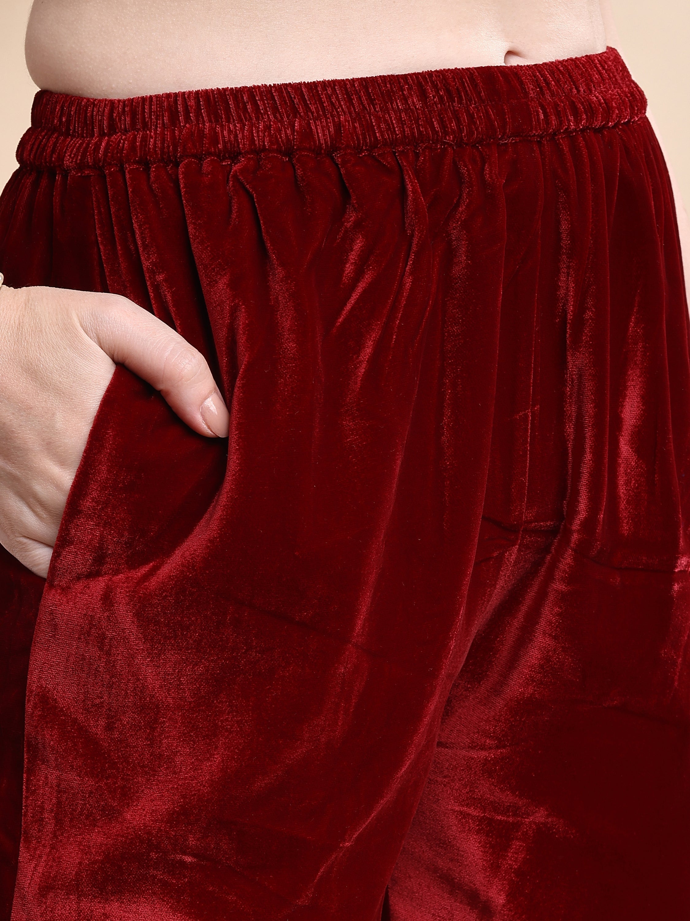 Embroidered Velvet Co-Ords, Maroon - Hiral Fashion - Distacart