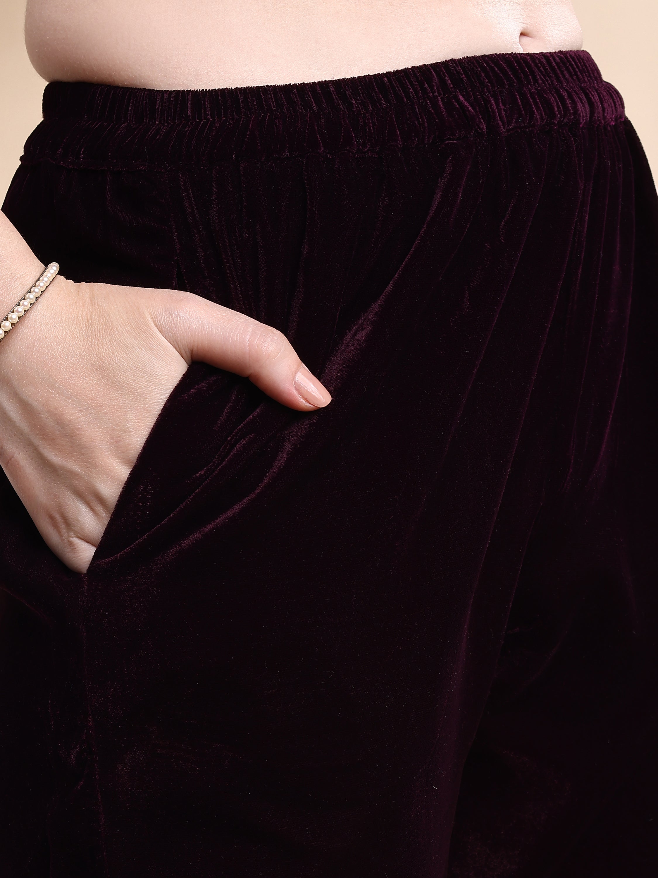 Embroidered Velvet Co-Ords, Wine - Hiral Fashion - Distacart