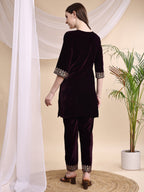 Embroidered Velvet Co-Ords, Wine - Hiral Fashion - Distacart