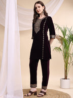Embroidered Velvet Co-Ords, Wine - Hiral Fashion - Distacart