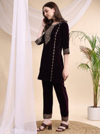 Embroidered Velvet Co-Ords, Wine - Hiral Fashion - Distacart