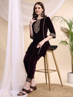 Embroidered Velvet Co-Ords, Wine - Hiral Fashion - Distacart