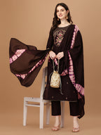 Hand Embroidered Chanderi Kurta With Pant & Dupatta Set, Multicolor - Hiral Fashion - Distacart