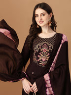 Hand Embroidered Chanderi Kurta With Pant & Dupatta Set, Multicolor - Hiral Fashion - Distacart