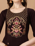 Hand Embroidered Chanderi Kurta With Pant & Dupatta Set, Multicolor - Hiral Fashion - Distacart