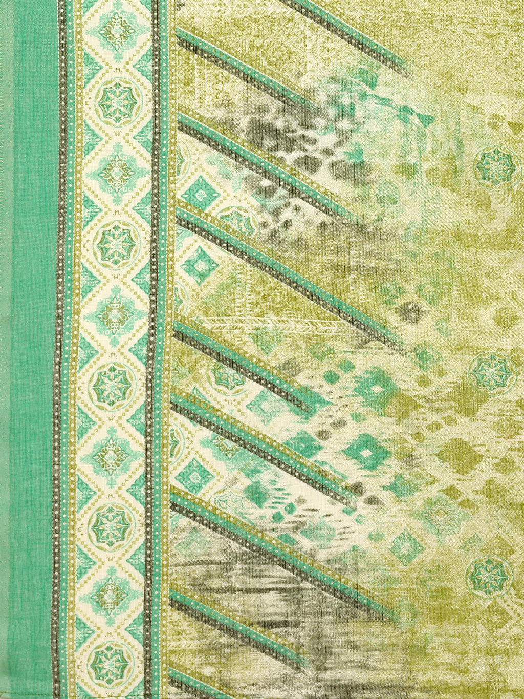 Printed Cotton Green Kurta Pant & Dupatta Set, Multicolor - Hiral Fashion - Distacart