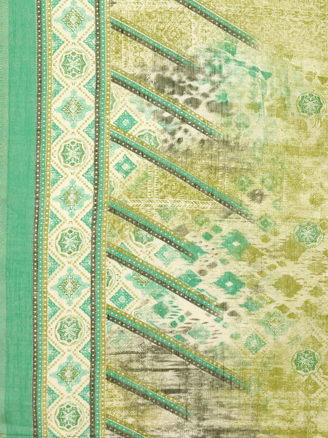 Printed Cotton Green Kurta Pant & Dupatta Set, Multicolor - Hiral Fashion - Distacart