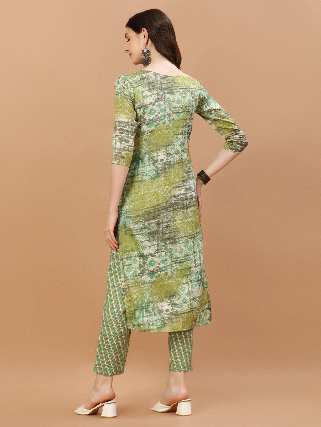 Printed Cotton Green Kurta Pant & Dupatta Set, Multicolor - Hiral Fashion - Distacart