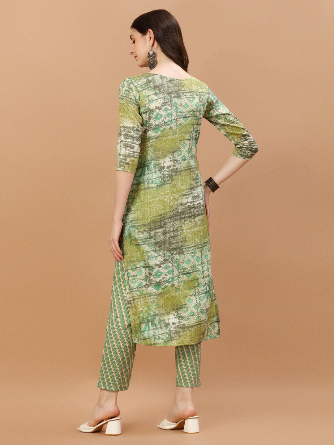 Printed Cotton Green Kurta Pant & Dupatta Set, Multicolor - Hiral Fashion - Distacart