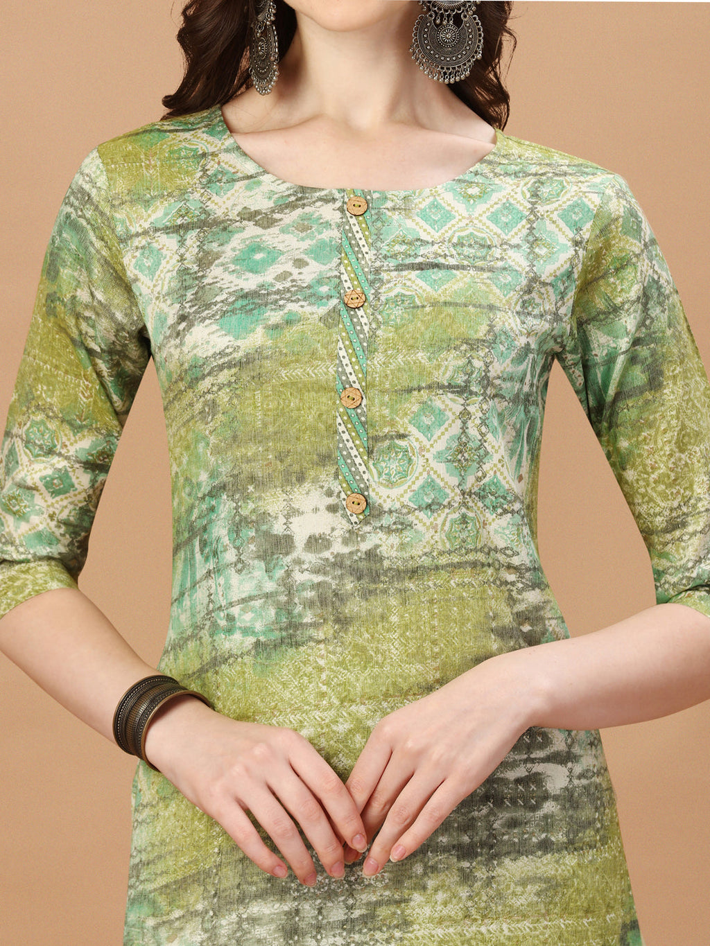 Printed Cotton Green Kurta Pant & Dupatta Set, Multicolor - Hiral Fashion - Distacart