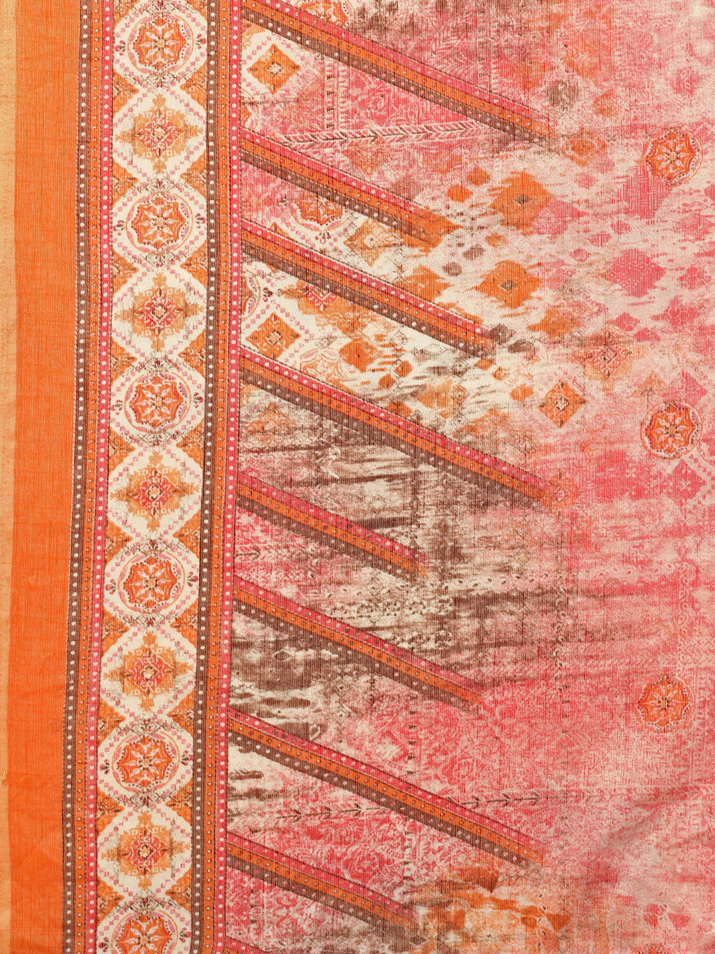 Printed Cotton Orange & Pink Kurta Pant & Dupatta Set, Multicolor - Hiral Fashion