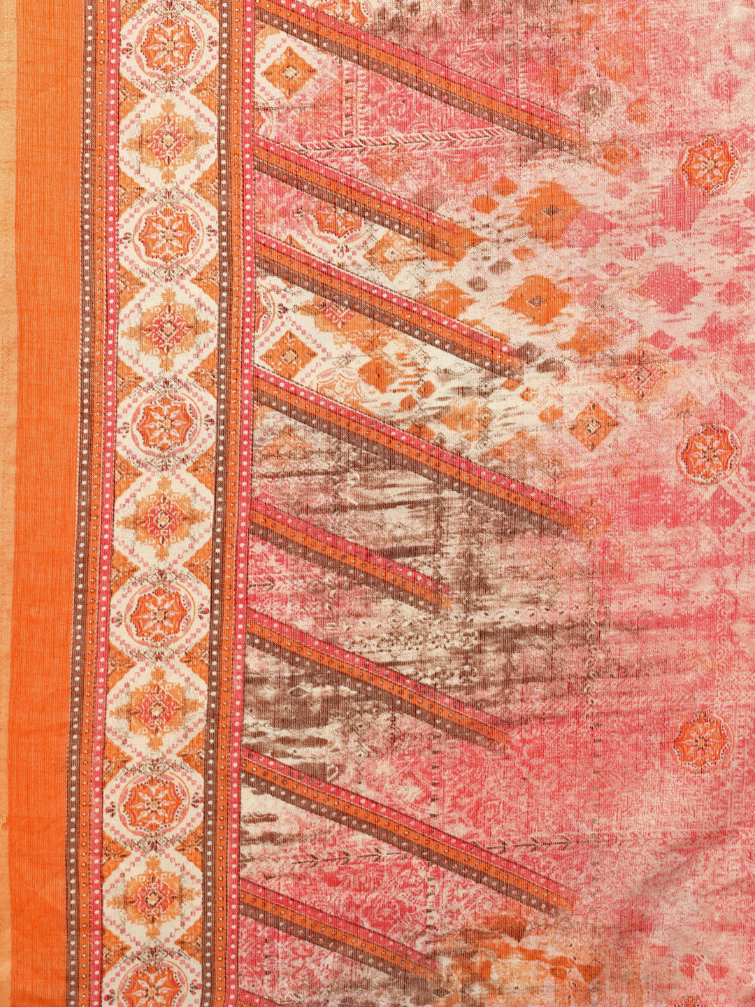 Printed Cotton Orange & Pink Kurta Pant & Dupatta Set, Multicolor - Hiral Fashion