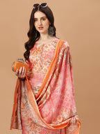 Printed Cotton Orange & Pink Kurta Pant & Dupatta Set, Multicolor - Hiral Fashion