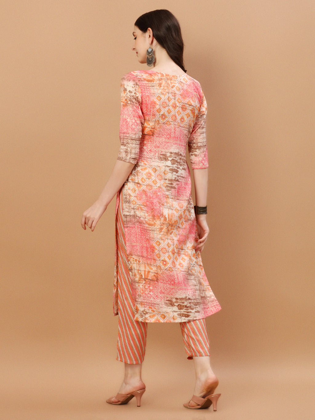 Printed Cotton Orange & Pink Kurta Pant & Dupatta Set, Multicolor - Hiral Fashion