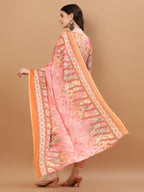 Printed Cotton Orange & Pink Kurta Pant & Dupatta Set, Multicolor - Hiral Fashion