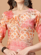 Printed Cotton Orange & Pink Kurta Pant & Dupatta Set, Multicolor - Hiral Fashion