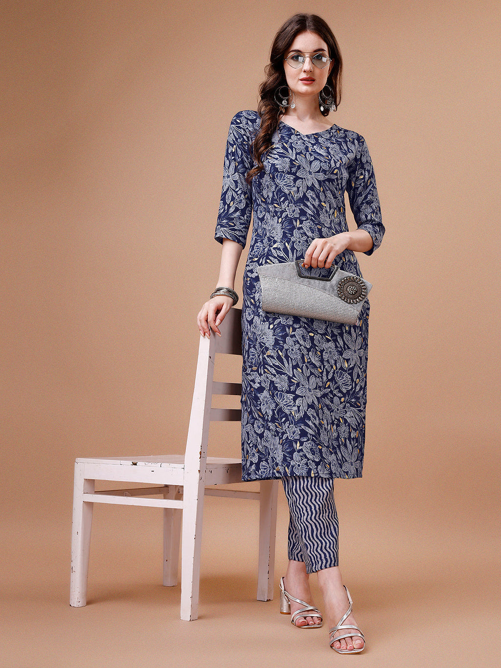 Women Floral Printed Casual Wear Kurta With Pant, Multicolor - Hiral Fashion