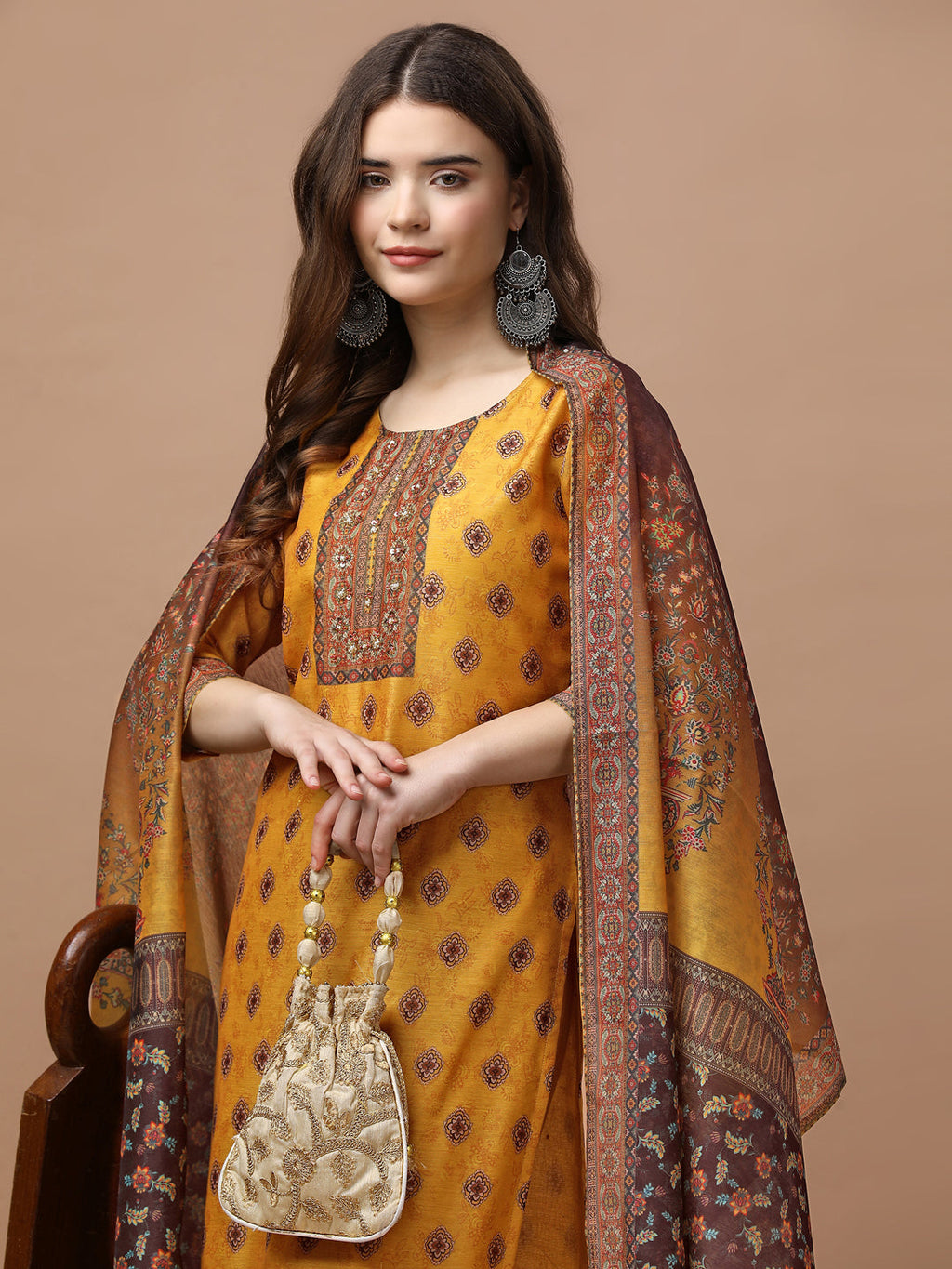 Embroidered & Ethnic Motifs Printed Kurta With Pant & Dupatta, Multicolor - Hiral Fashion - Distacart