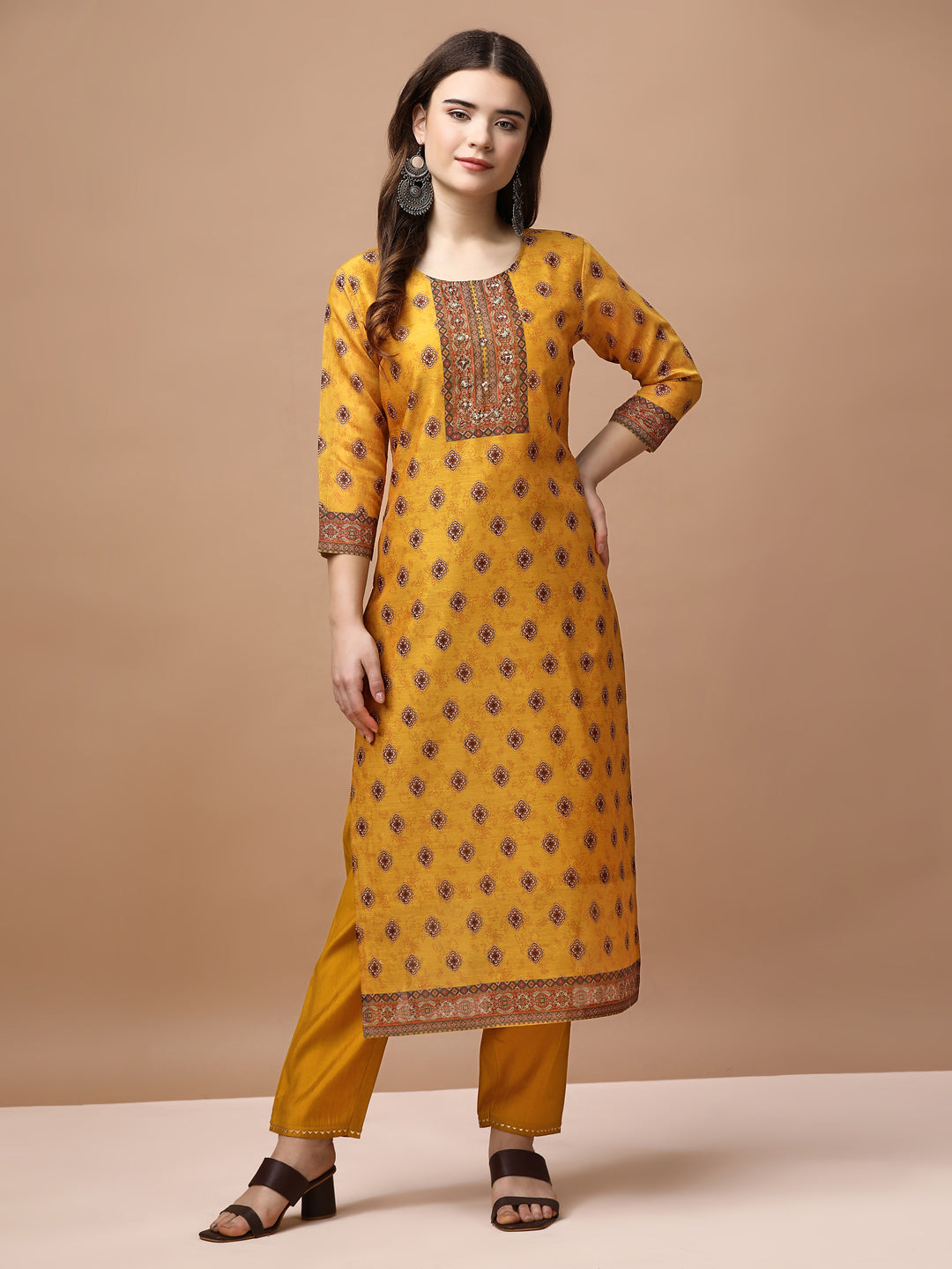Embroidered & Ethnic Motifs Printed Kurta With Pant & Dupatta, Multicolor - Hiral Fashion - Distacart