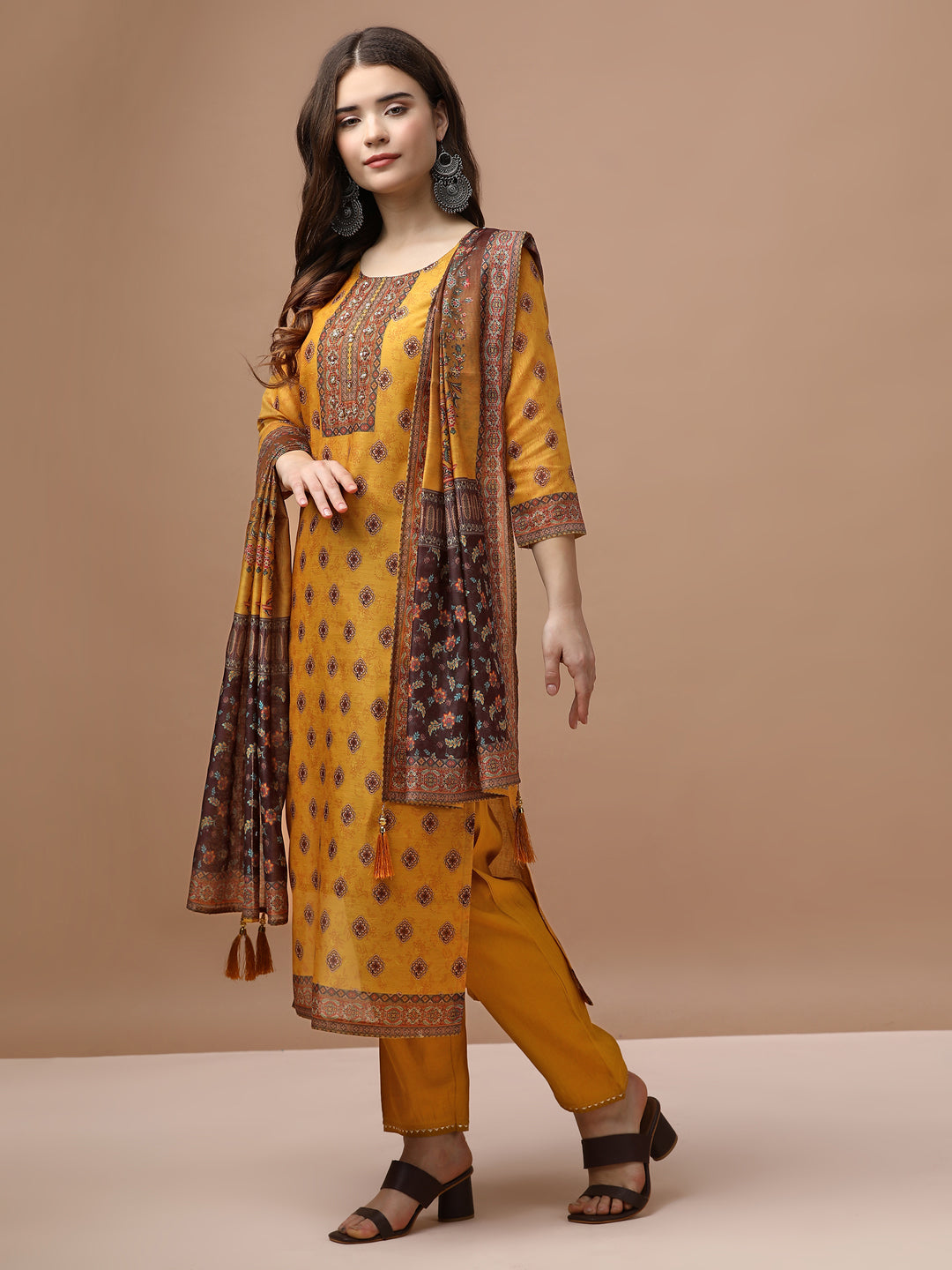 Embroidered & Ethnic Motifs Printed Kurta With Pant & Dupatta, Multicolor - Hiral Fashion - Distacart