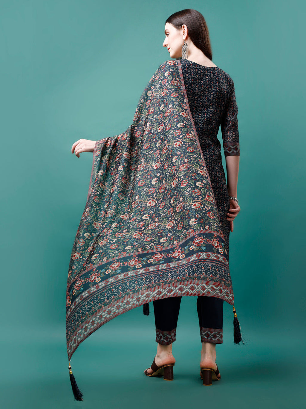 Hand Embroidered Kurta With Pant & Dupatta, Multicolor - Hiral Fashion - Distacart