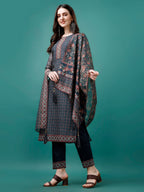 Hand Embroidered Kurta With Pant & Dupatta, Multicolor - Hiral Fashion - Distacart