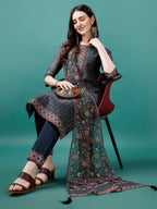 Hand Embroidered Kurta With Pant & Dupatta, Multicolor - Hiral Fashion - Distacart