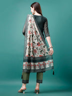 Hand Embroidered Kurta With Pant & Dupatta, Multicolor - Hiral Fashion