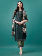 Hand Embroidered Kurta With Pant & Dupatta, Multicolor - Hiral Fashion