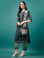 Hand Embroidered Kurta With Pant & Dupatta, Multicolor - Hiral Fashion