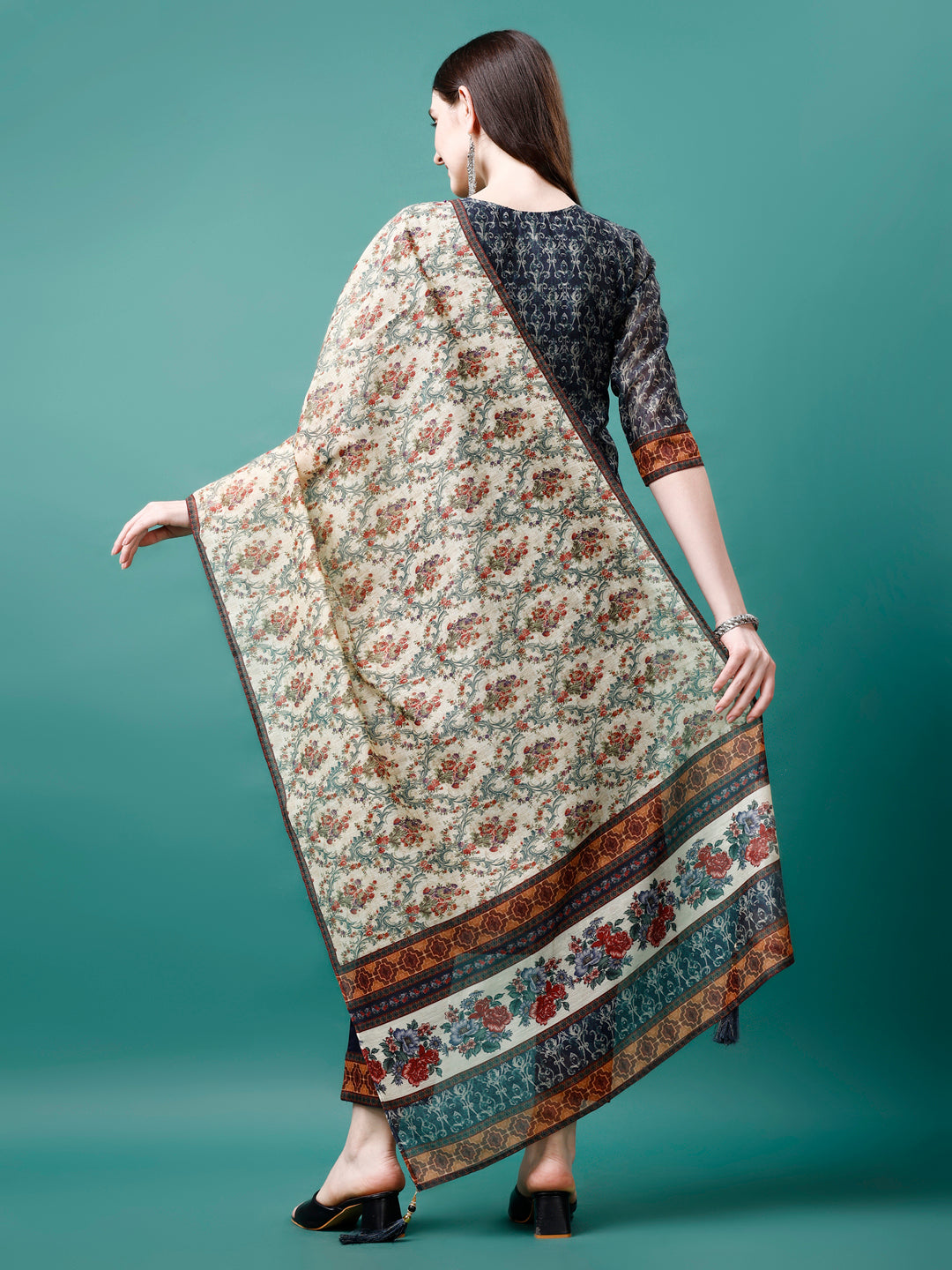 Hand Embroidered Kurta With Pant & Dupatta, Multicolor - Hiral Fashion - Distacart
