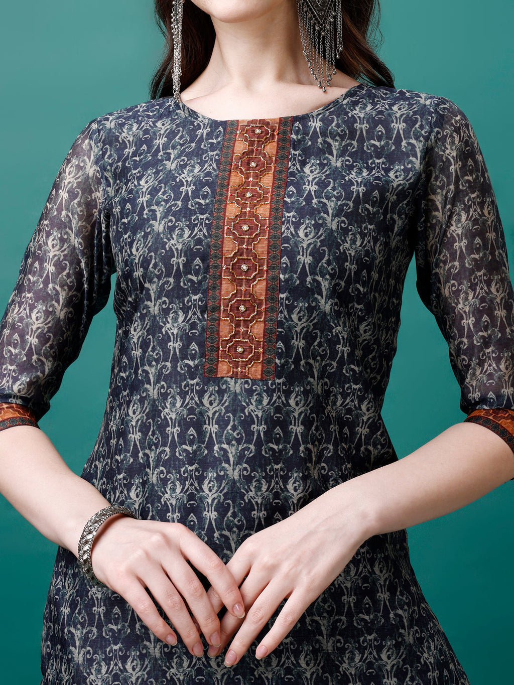 Hand Embroidered Kurta With Pant & Dupatta, Multicolor - Hiral Fashion - Distacart
