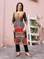 Printed Chanderi Kurta With Pant & Dupatta, Multicolor - Hiral Fashion - Distacart