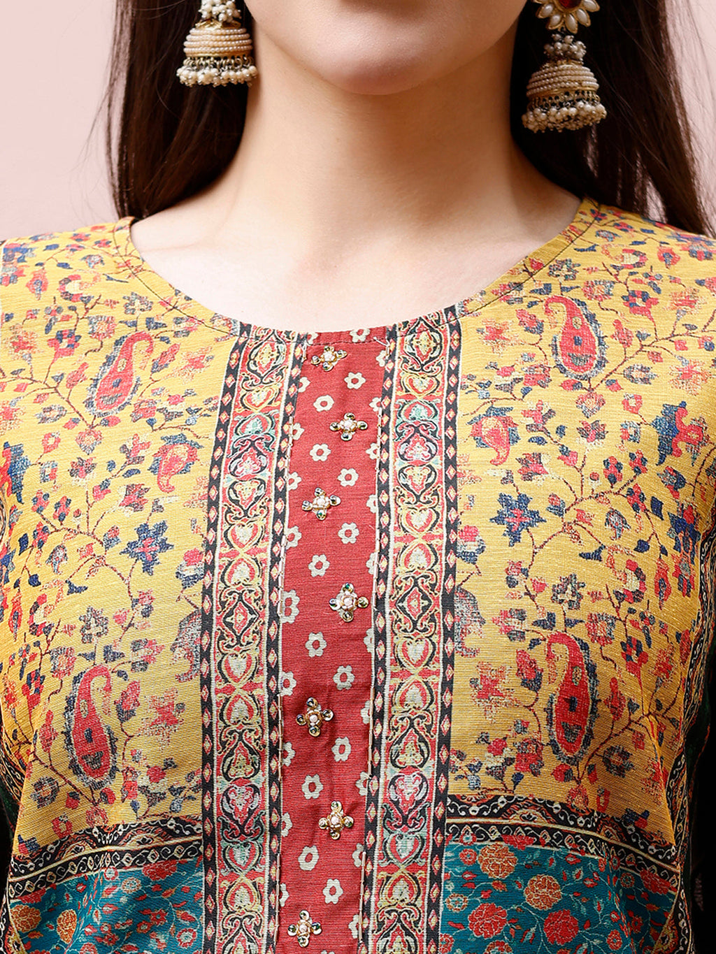 Printed Chanderi Kurta With Pant & Dupatta, Multicolor - Hiral Fashion - Distacart