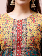 Printed Chanderi Kurta With Pant & Dupatta, Multicolor - Hiral Fashion - Distacart