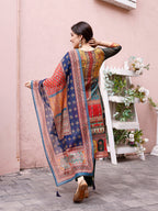Printed Chanderi Kurta With Pant & Dupatta, Multicolor - Hiral Fashion - Distacart