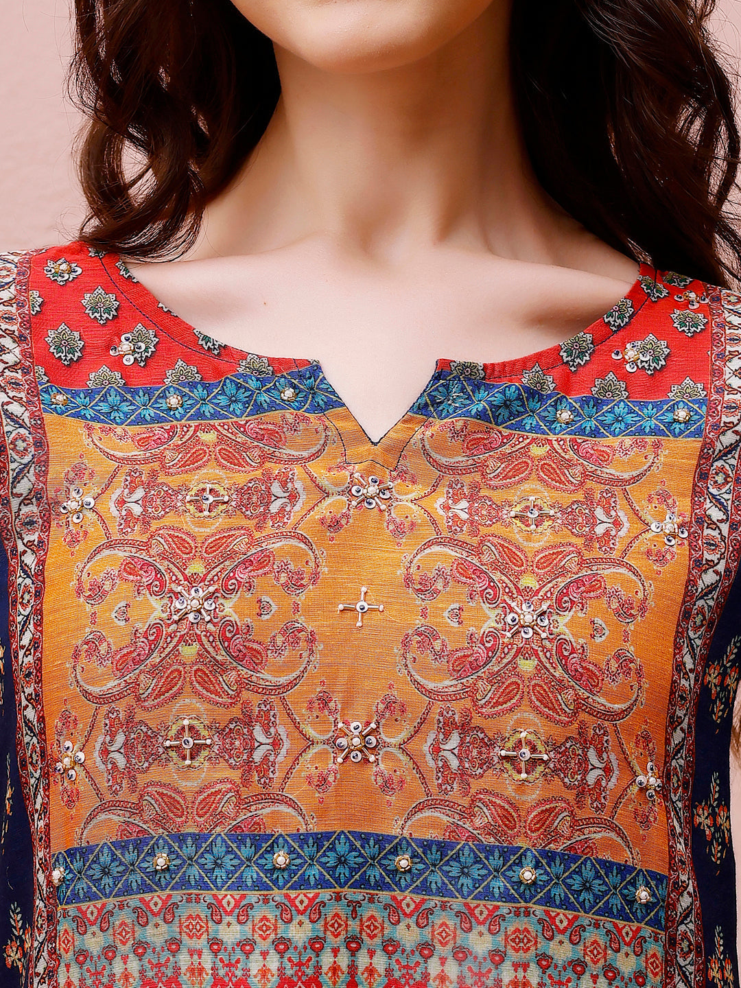 Printed Chanderi Kurta With Pant & Dupatta, Multicolor - Hiral Fashion - Distacart