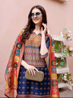 Printed Chanderi Kurta With Pant & Dupatta, Multicolor - Hiral Fashion - Distacart