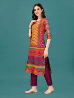 Printed & Hand Embroidered Kurta With Pant & Dupatta, Multicolor - Hiral Fashion