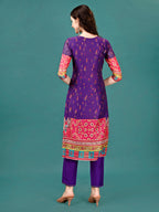 Printed & Hand Embroidered Kurta With Pant & Dupatta, Multicolor - Hiral Fashion