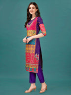 Printed & Hand Embroidered Kurta With Pant & Dupatta, Multicolor - Hiral Fashion