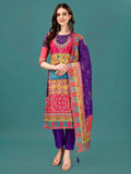 Printed & Hand Embroidered Kurta With Pant & Dupatta, Multicolor - Hiral Fashion