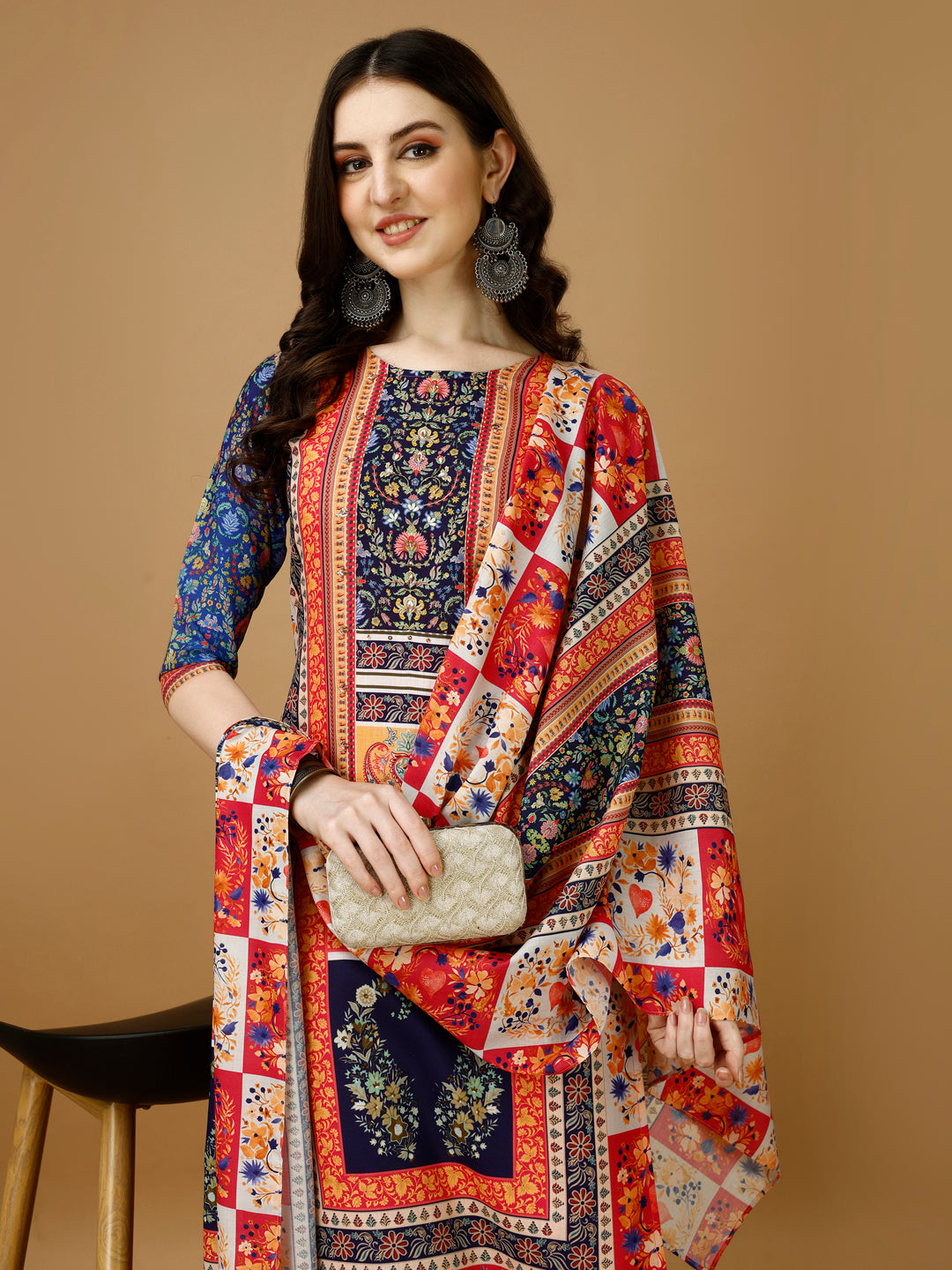 Hand Embroidered & Printed Kurta With Pant & Printed Dupatta, Multicolor - Hiral Fashion - Distacart