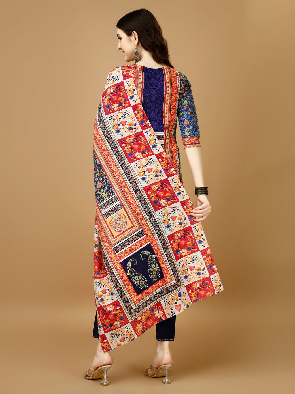 Hand Embroidered & Printed Kurta With Pant & Printed Dupatta, Multicolor - Hiral Fashion - Distacart