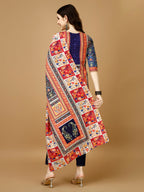 Hand Embroidered & Printed Kurta With Pant & Printed Dupatta, Multicolor - Hiral Fashion - Distacart